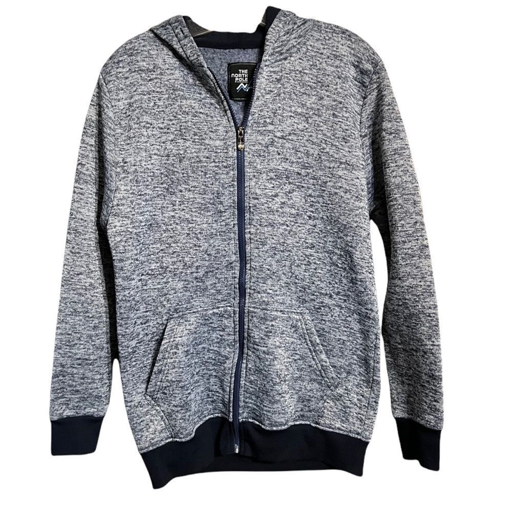 The North Pole Navy Blue Marled Thick Hoodie Zip Front Sweatershirt Sz S EUC